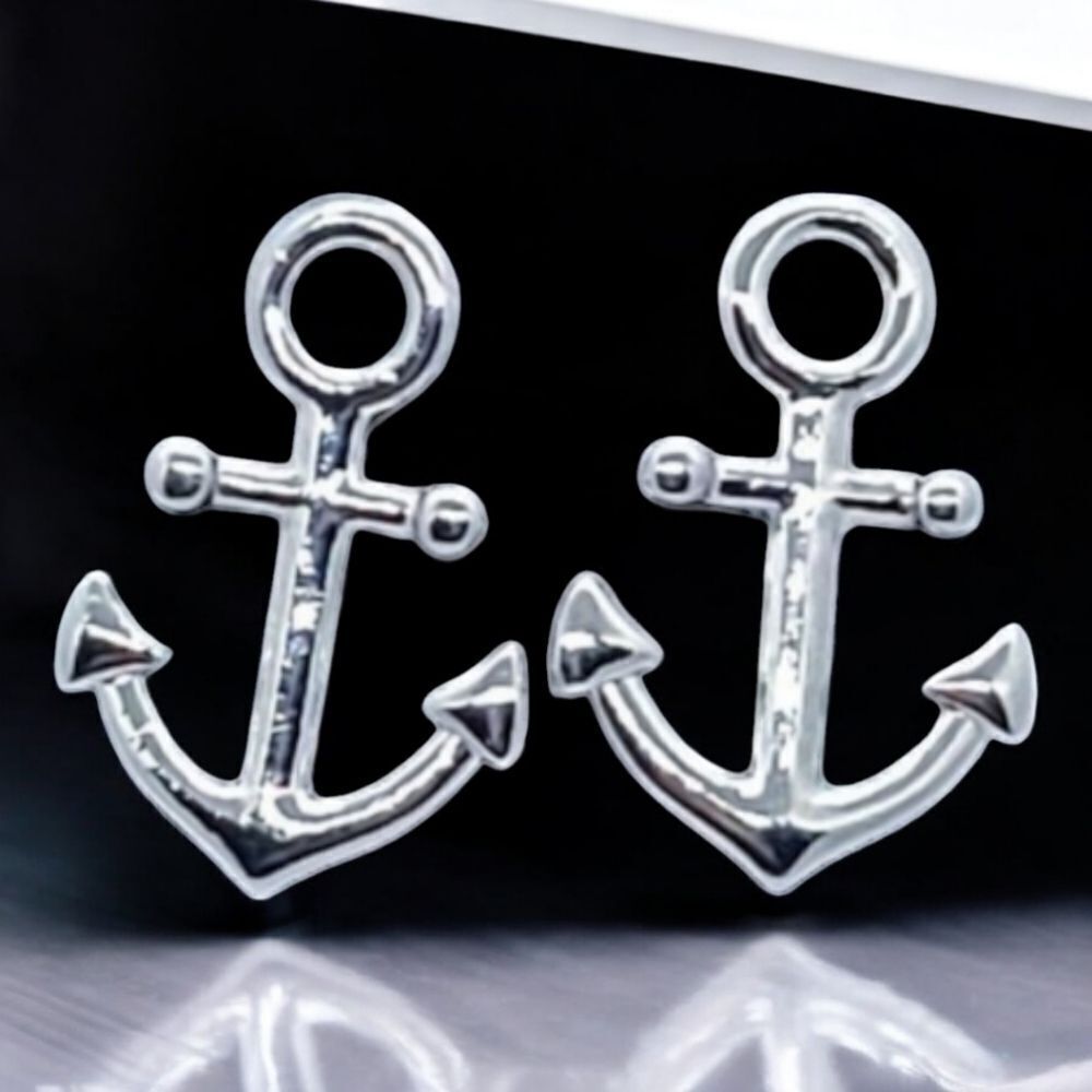 Men's Anchor Nautical Silver Cufflinks Tuxedo Formal Shaped Cuff Links Coastal